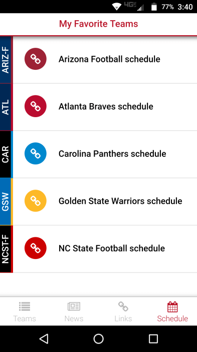Fan Feed - Favorite Teams Schedules